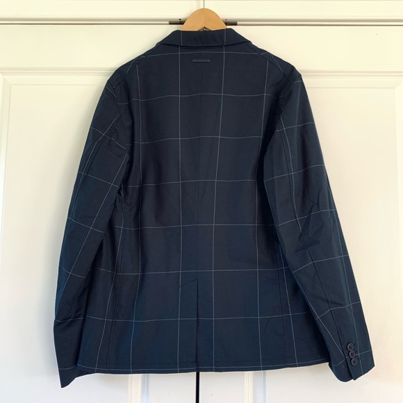 Armani Exchange Blazer Jacket Navy Blue Sports Coat Grid Print Plaid NEW Size 38 - Picture 3 of 10
